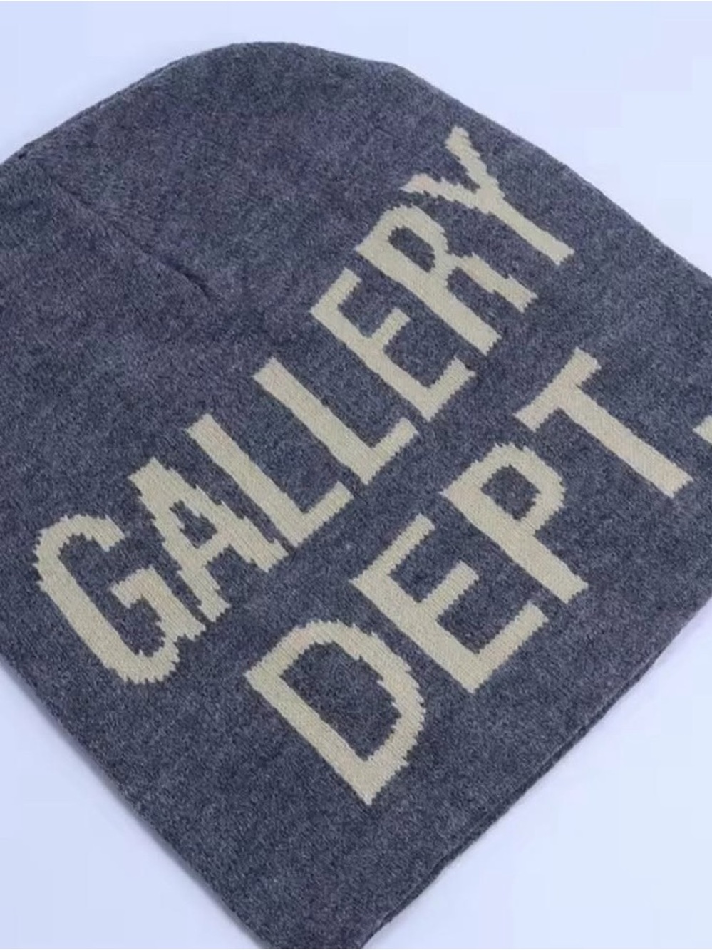 Gallery Dept Gray Knit Beanie with Cream Logo